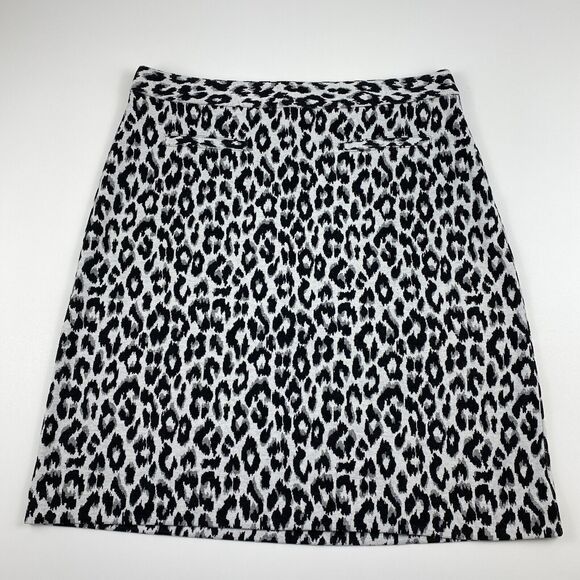 Talbots Skirt Womens Pencil Leopard Print Sz 10 White Black Stretch Mature Glam - Picture 1 of 12